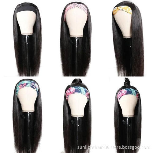 Headband Scarf Wig Glueless 100%Human Hair for African American Women Beginner short brazillian wig headbang wig